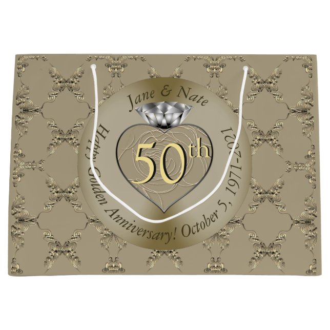 50th Wedding Anniversary Diamond Heart Butterfly   Large Gift Bag (Front)