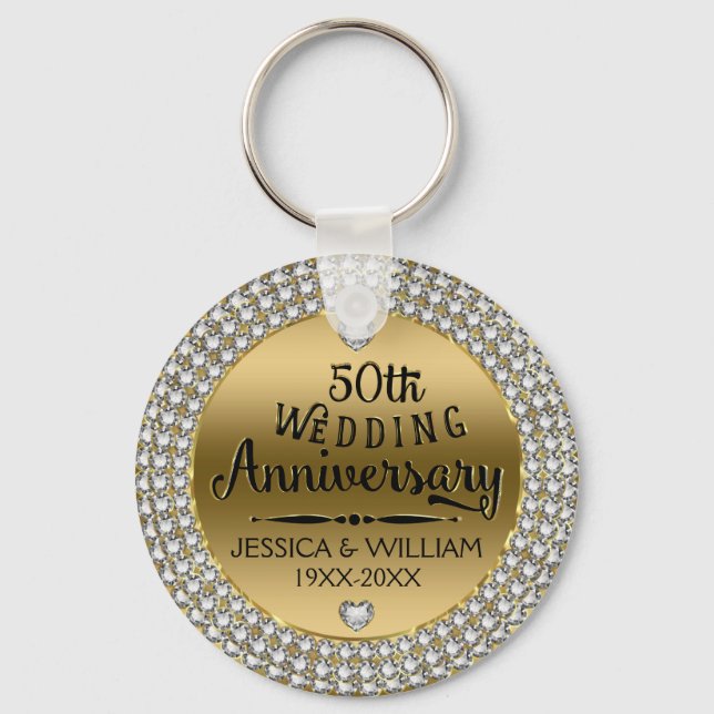 50th Wedding Anniversary Diamonds And Gold Keychain (Front)