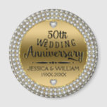 50th Wedding Anniversary Diamonds And Gold Magnet<br><div class="desc">Elegant 50th wedding anniversary with white diamonds circle,  shiny gold tones background. 50th wedding Anniversary text design in black with shiny accents. Customizable name and year of wedding.</div>