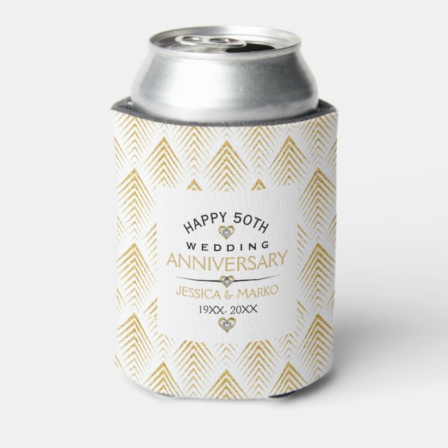 50th Wedding Anniversary Diamonds gold art-deco Can Cooler (Can Back)