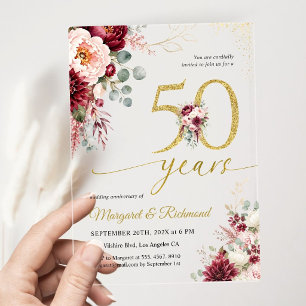 50th Wedding Anniversary Elegant Burgundy & Blush Acrylic Invitations