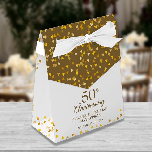 50th Wedding Anniversary Elegant Gold Hearts Favor Box (Creator Uploaded)