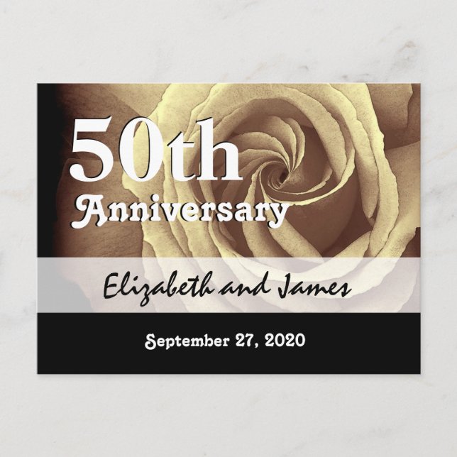 50th Wedding Anniversary Elegant Gold Rose A017 Announcement Postcard (Front)