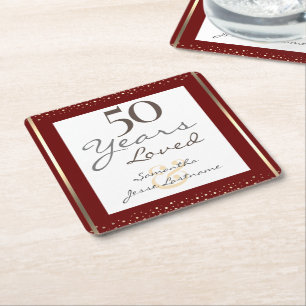 50th Wedding Anniversary Elegant Gold  Square Pape Paper Coaster