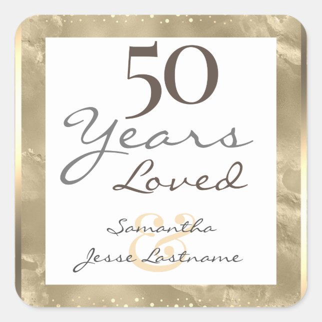 50th Wedding Anniversary Elegant Gold Square Sticker (Front)
