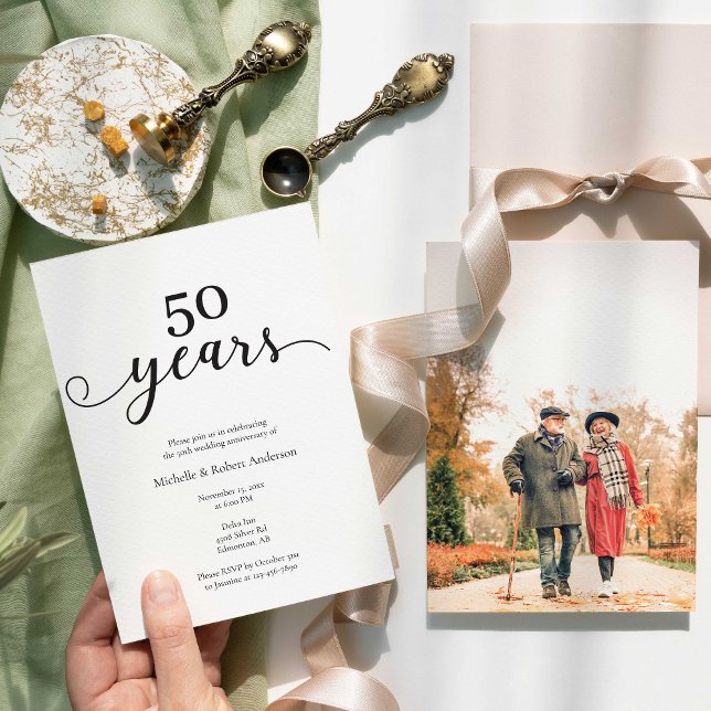50th wedding Anniversary Elegant Photo Minimalist Invitation (Creator Uploaded)