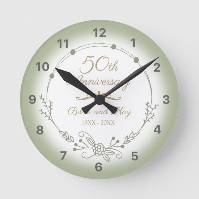50th Wedding Anniversary Elegant Round Clock (Front)