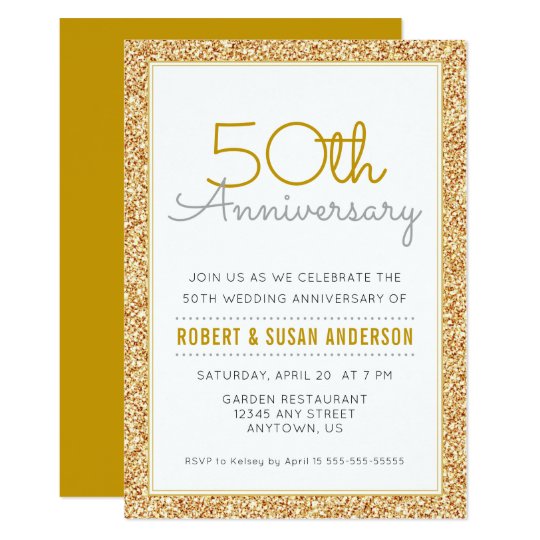 50th Wedding Anniversary Faux Gold Glitter Card