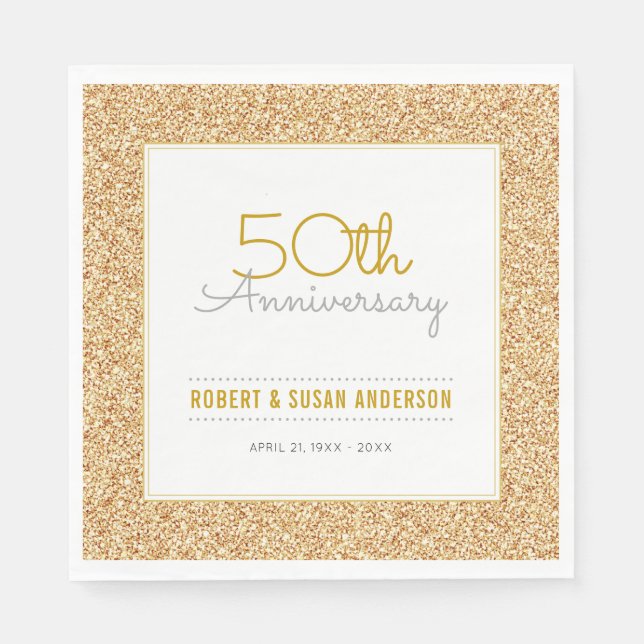 50th Wedding Anniversary Faux Gold Glitter Napkin (Front)