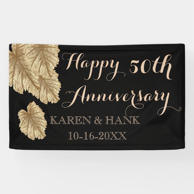 50th Wedding Anniversary Faux Gold Leaf Elegant Banner (Horizontal)