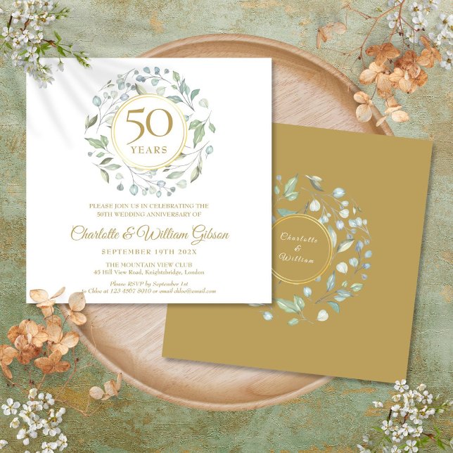 50th Wedding Anniversary Floral Greenery Square Invitation (50th Wedding Anniversary Floral Greenery Square Invitation)