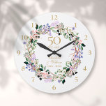 50th Wedding Anniversary Floral Lavender Garland Large Clock<br><div class="desc">Featuring a delicate lavender watercolor floral garland,  this chic botanical 50th wedding anniversary clock can be personalized with your special golden anniversary details set in elegant gold typography. Designed by Thisisnotme©</div>