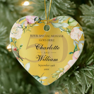50th Wedding Anniversary Floral Monogram Gold Ceramic Ornament