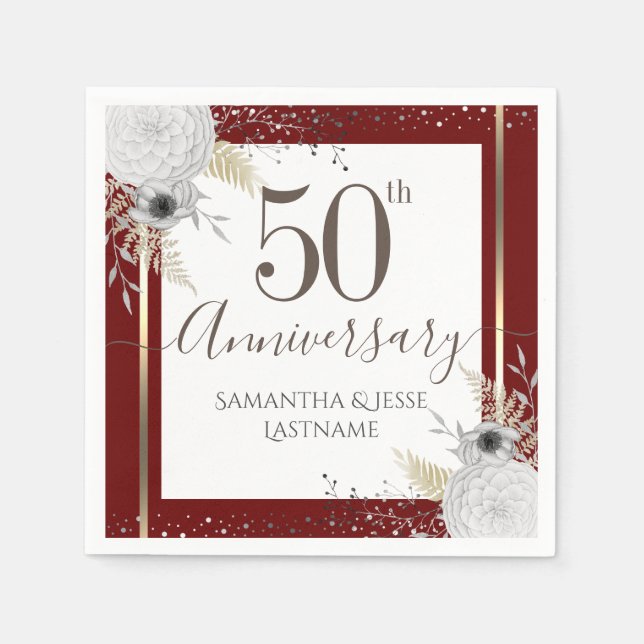 50th Wedding Anniversary Floral Napkins (Front)
