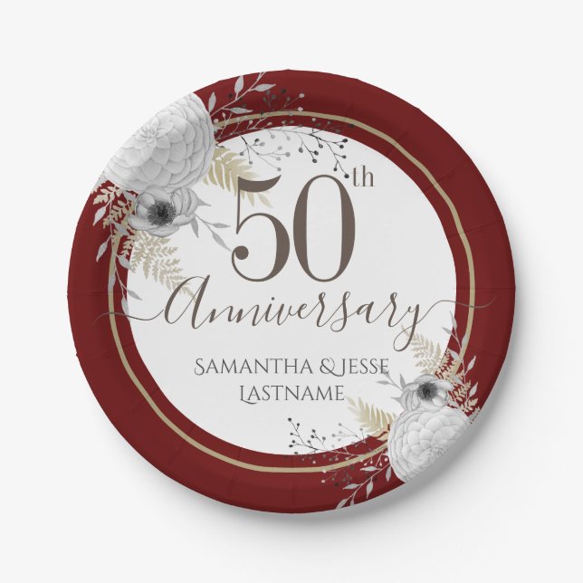 50th Wedding Anniversary Floral Paper Plate (Front)