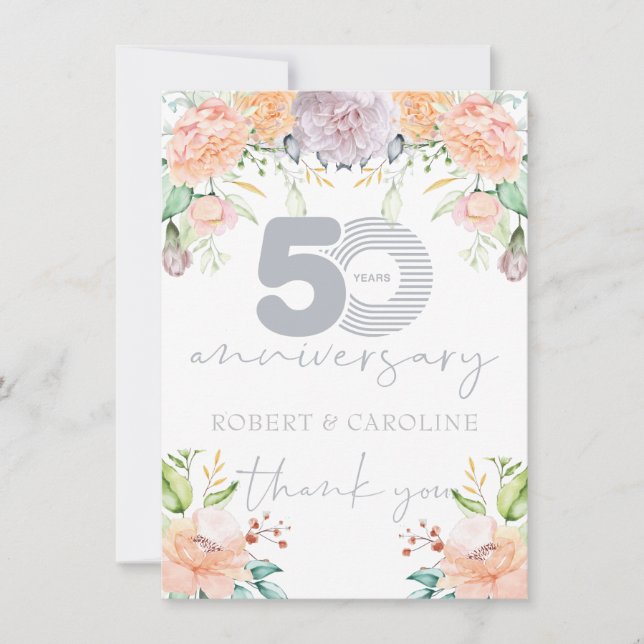 50th Wedding Anniversary Floral Thank you Card (Front)