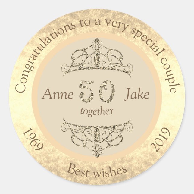 50th Wedding Anniversary Gifts for Couples Congrat Classic Round Sticker (Front)