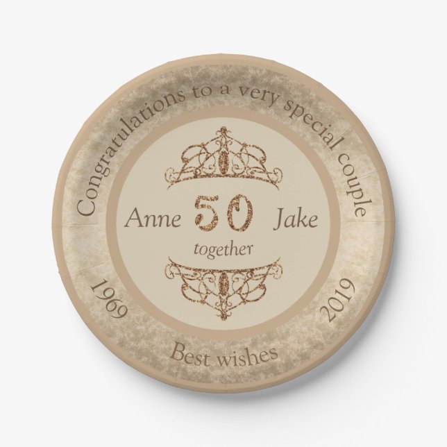 50th Wedding Anniversary Gifts for Couples Congrat Paper Plate (Front)