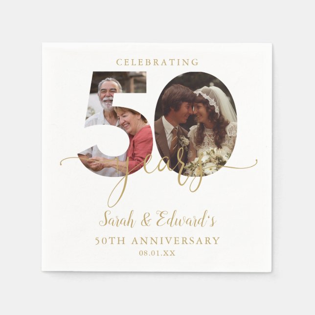 50th Wedding Anniversary Gold 2 Photo Napkin (Front)