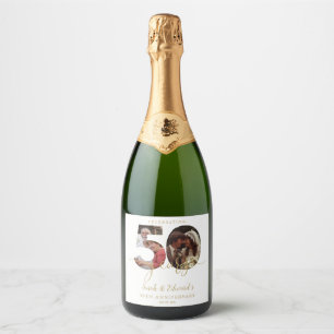 50th Wedding Anniversary Gold 2 Photo Sparkling Wine Label
