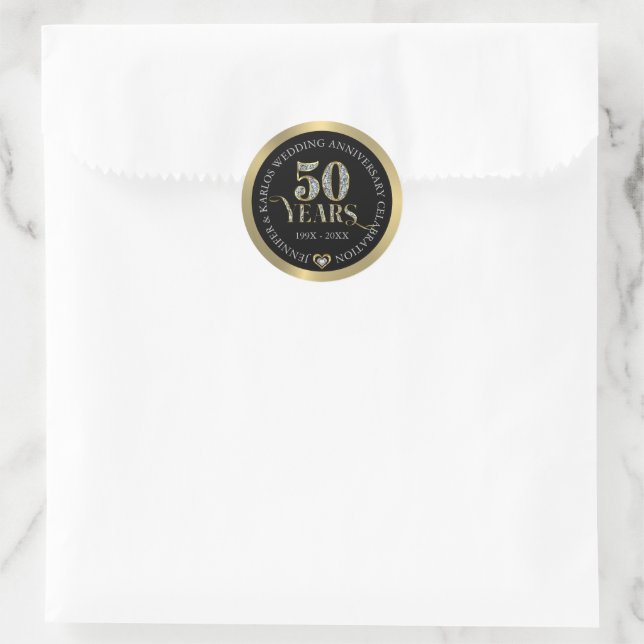 50th wedding Anniversary gold and white diamonds D Classic Round Sticker (Bag)