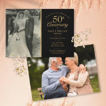 50th Wedding Anniversary Gold Black 2 Photo Invitation<br><div class="desc">Personalize with your favourite wedding photo and your special 50th golden wedding anniversary celebration details in chic gold typography on a black background. The reverse features a second special photo. Designed by Thisisnotme©</div>