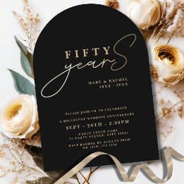 50th Wedding Anniversary Gold Black Arch Invitation