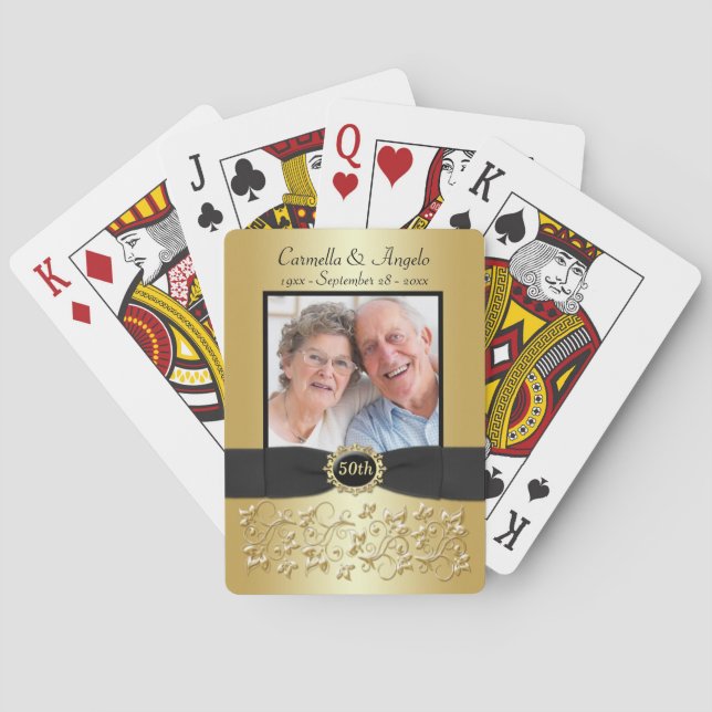 50th Wedding Anniversary Gold Black Playing Cards (Back)