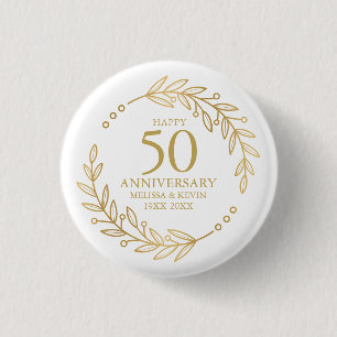 50th Wedding Anniversary Gold Botanicl Frame 1 Inch Round Button