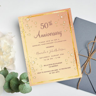 50th wedding anniversary gold bubbles invitation postcard