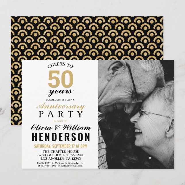 50th Wedding Anniversary | Gold Cheers to 50 Years Invitation (Front/Back)