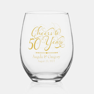 50th Wedding Anniversary Gold Cheers to 50 Years Stemless Wine Glass