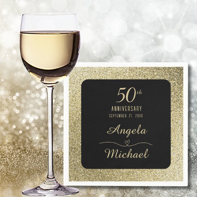 50th Wedding Anniversary Gold Chic Glitter Elegant Napkin (Creator Uploaded)