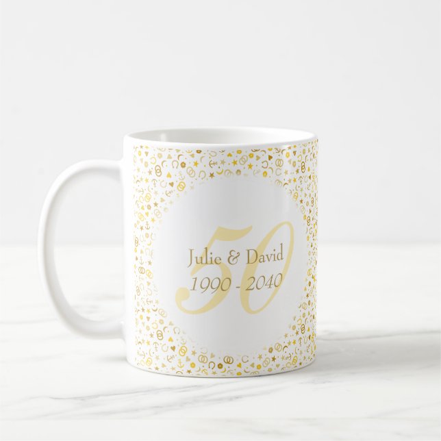 50th Wedding Anniversary Gold Confetti Coffee Mug (Left)