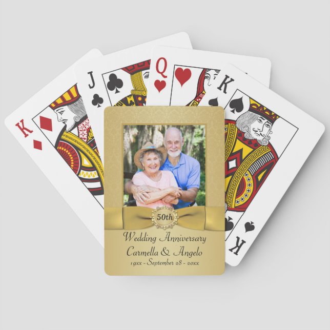 50th Wedding Anniversary Gold Damask Playing Cards (Back)