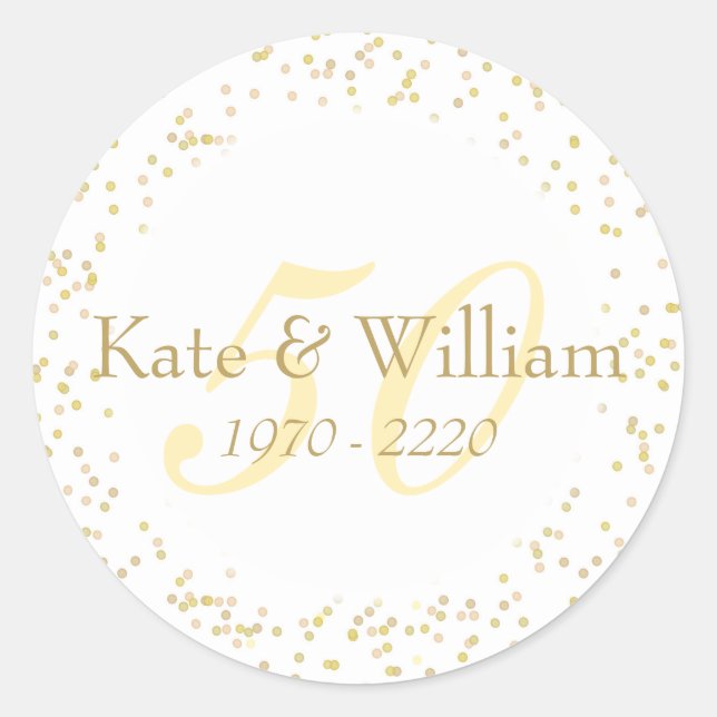 50th Wedding Anniversary Gold Dust Confetti Classic Round Sticker (Front)