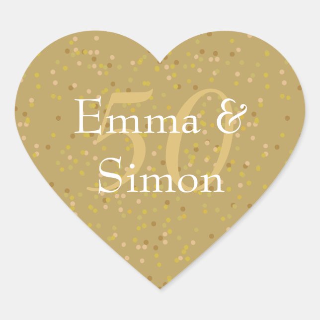 50th Wedding Anniversary Gold Dust Confetti Heart Sticker (Front)