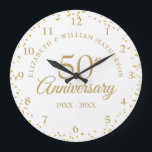 50th Wedding Anniversary Gold Dust Confetti Large Clock<br><div class="desc">Featuring delicate gold dust confetti. Personalize with your special fifty years golden anniversary information in chic gold lettering. Designed by Thisisnotme©</div>