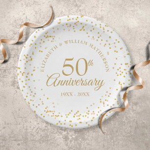 50th Wedding Anniversary Gold Dust Confetti Paper Plate