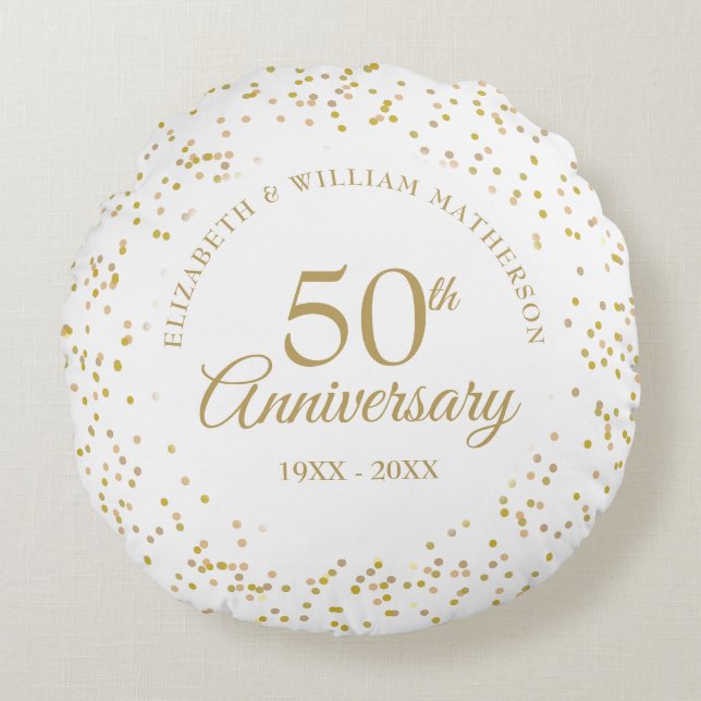 50th Wedding Anniversary Gold Dust Confetti Round Pillow (Front)
