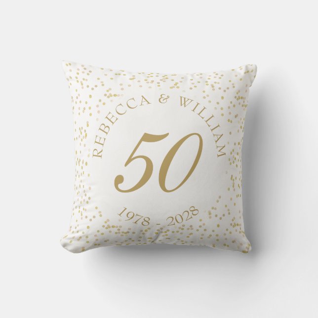50th Wedding Anniversary Gold Dust Confetti Throw Pillow (Front)