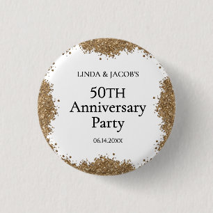 50th Wedding Anniversary Gold Faux Glitter  1 Inch Round Button
