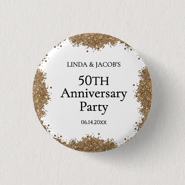 50th Wedding Anniversary Gold Faux Glitter  1 Inch Round Button (Front)