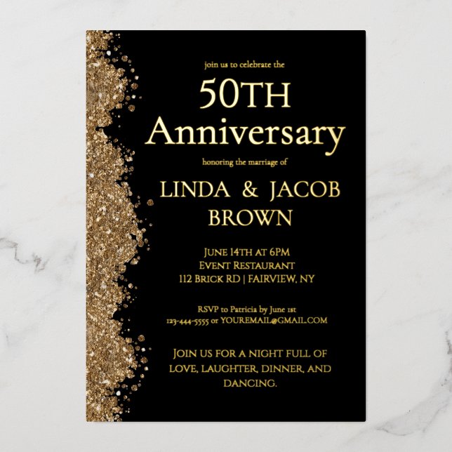 50th Wedding Anniversary Gold Faux Glitter  Foil Holiday Card (Front)