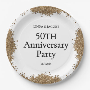 50th Wedding Anniversary Gold Faux Glitter  Paper Plate
