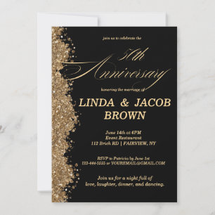 50th Wedding Anniversary Gold Faux Glitter Script Invitation