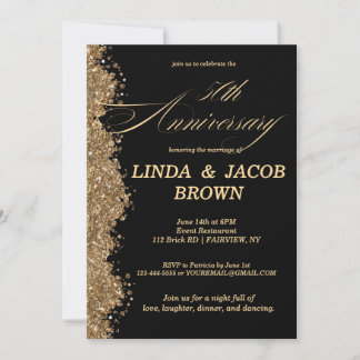 50th Wedding Anniversary Gold Faux Glitter Script Invitation