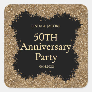 50th Wedding Anniversary Gold Faux Glitter  Square Sticker