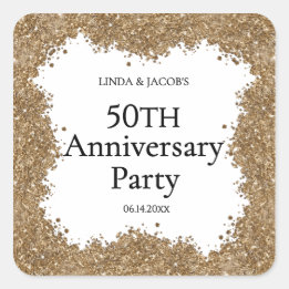 50th Wedding Anniversary Gold Faux Glitter  Square Sticker