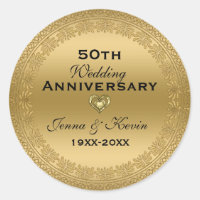 50th Wedding Anniversary Gold Floral Circle